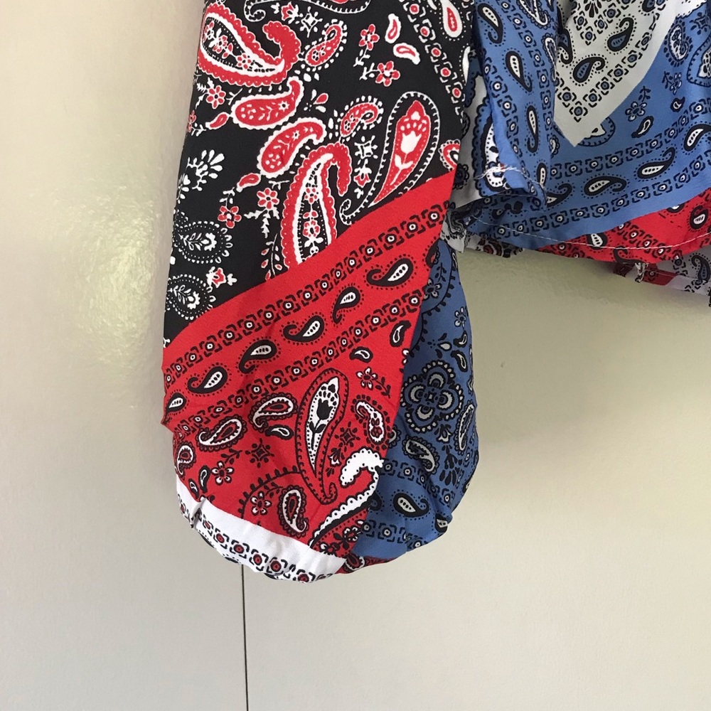 Paisley Patchwork Boho Peasant Cropped Blouse Plu… - image 6